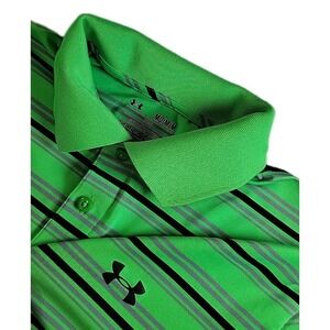 Under Armour Polo Shirt Mens Heatgear Loose Short Sleeve MEDIUM Striped GREEEN